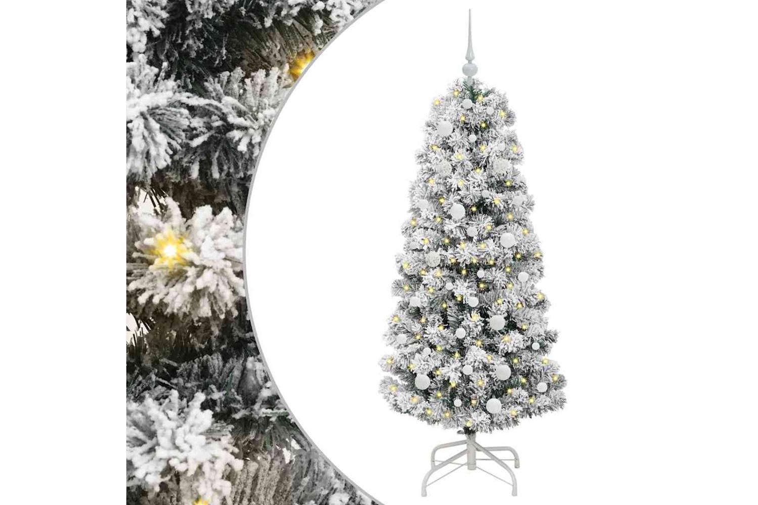 Vidaxl Artificial Hinged Christmas Tree Green And White 150 Cm