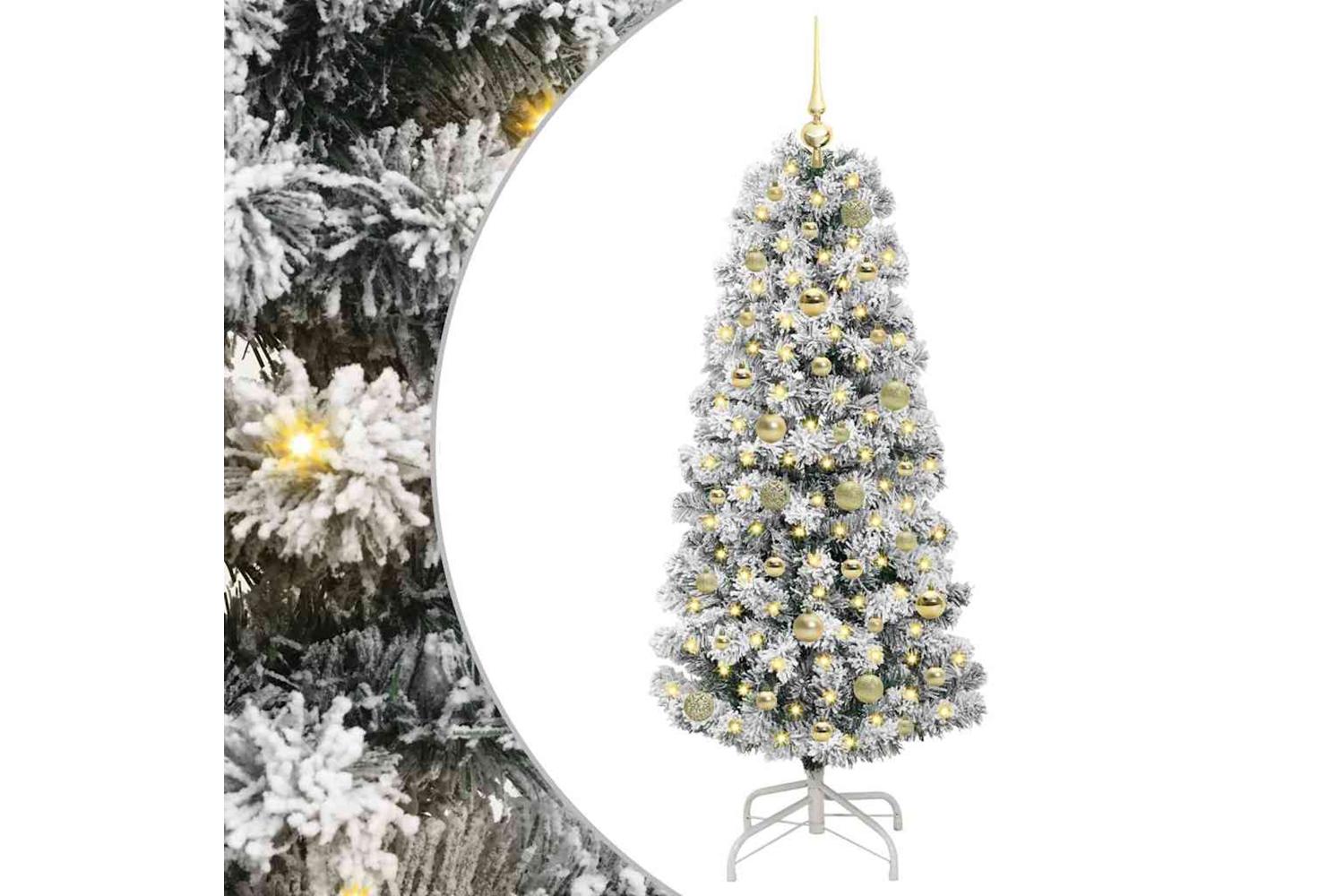 Vidaxl Artificial Hinged Christmas Tree Green And White 150 Cm