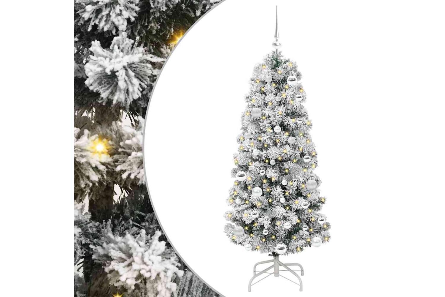 Vidaxl Artificial Hinged Christmas Tree Green And White 150 Cm