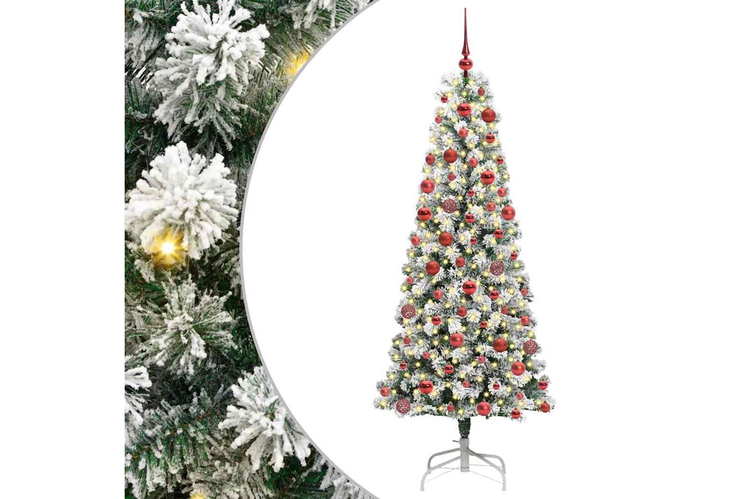 Vidaxl Artificial Hinged Christmas Tree Green And White 180 Cm