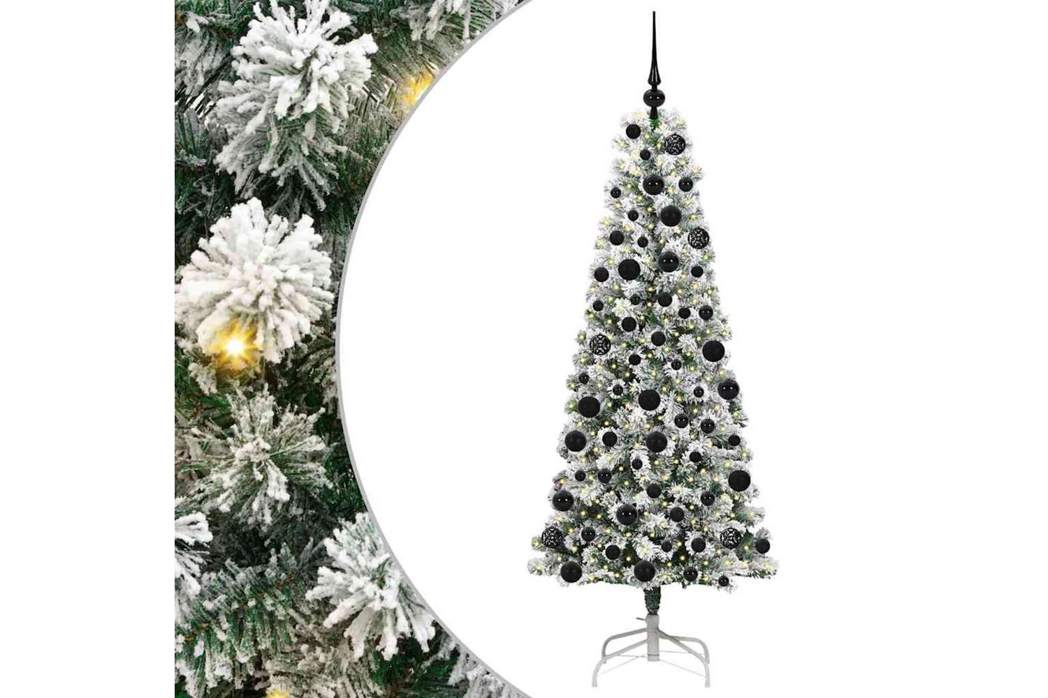 Vidaxl Artificial Hinged Christmas Tree Green And White 180 Cm