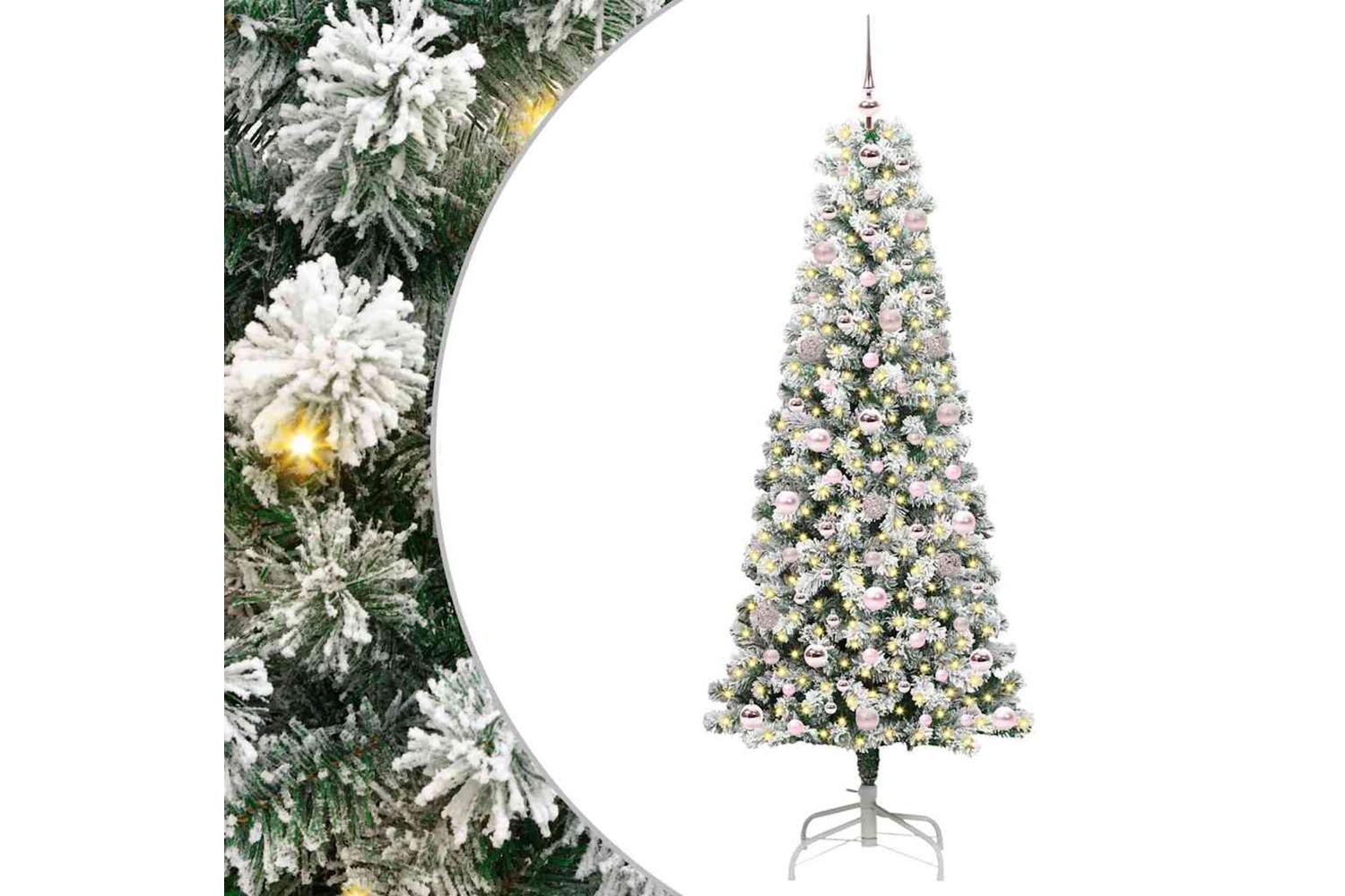 Vidaxl Artificial Hinged Christmas Tree Green And White 180 Cm