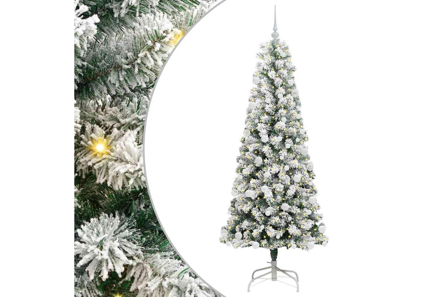 Vidaxl Artificial Hinged Christmas Tree Green And White 180 Cm