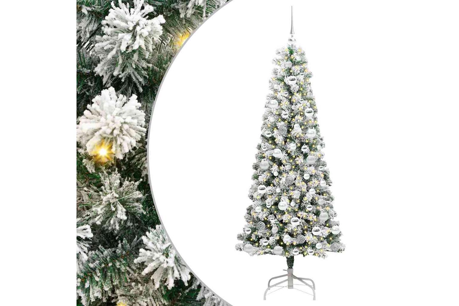 Vidaxl Artificial Hinged Christmas Tree Green And White 180 Cm