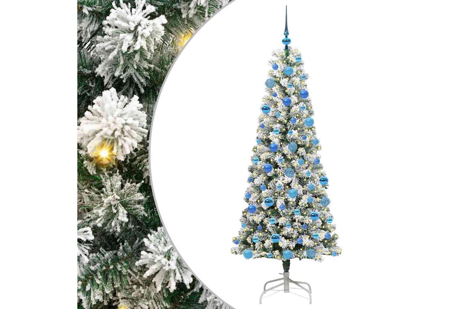 Vidaxl Artificial Hinged Christmas Tree Green And White 180 Cm