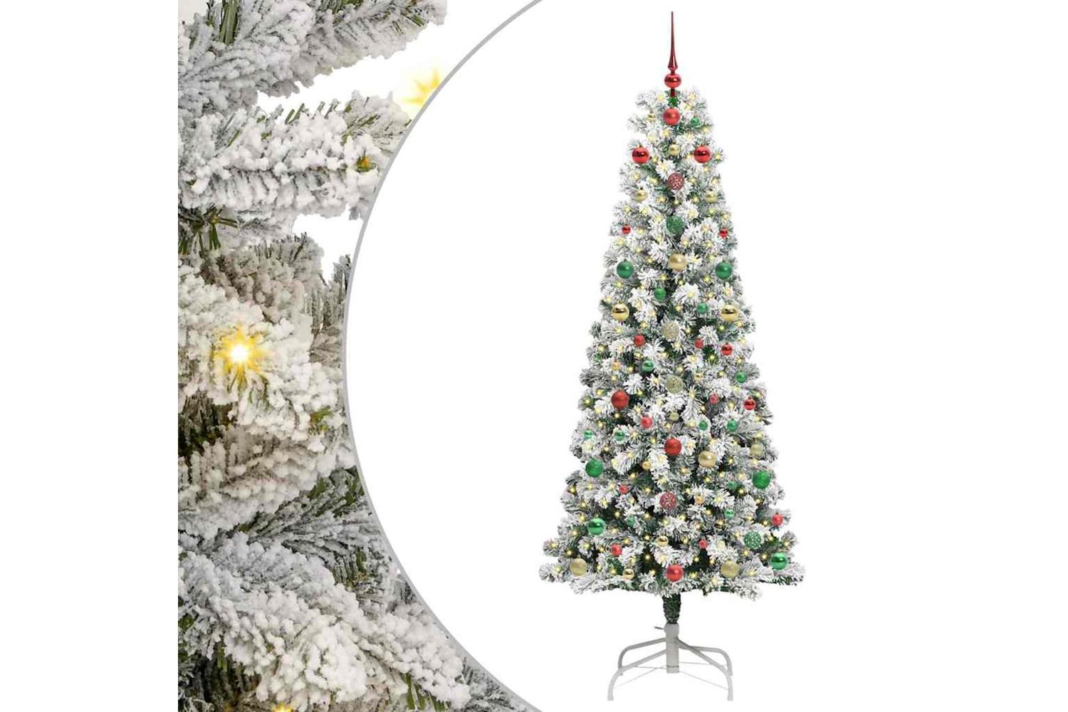 Vidaxl Artificial Hinged Christmas Tree Green And White 180 Cm