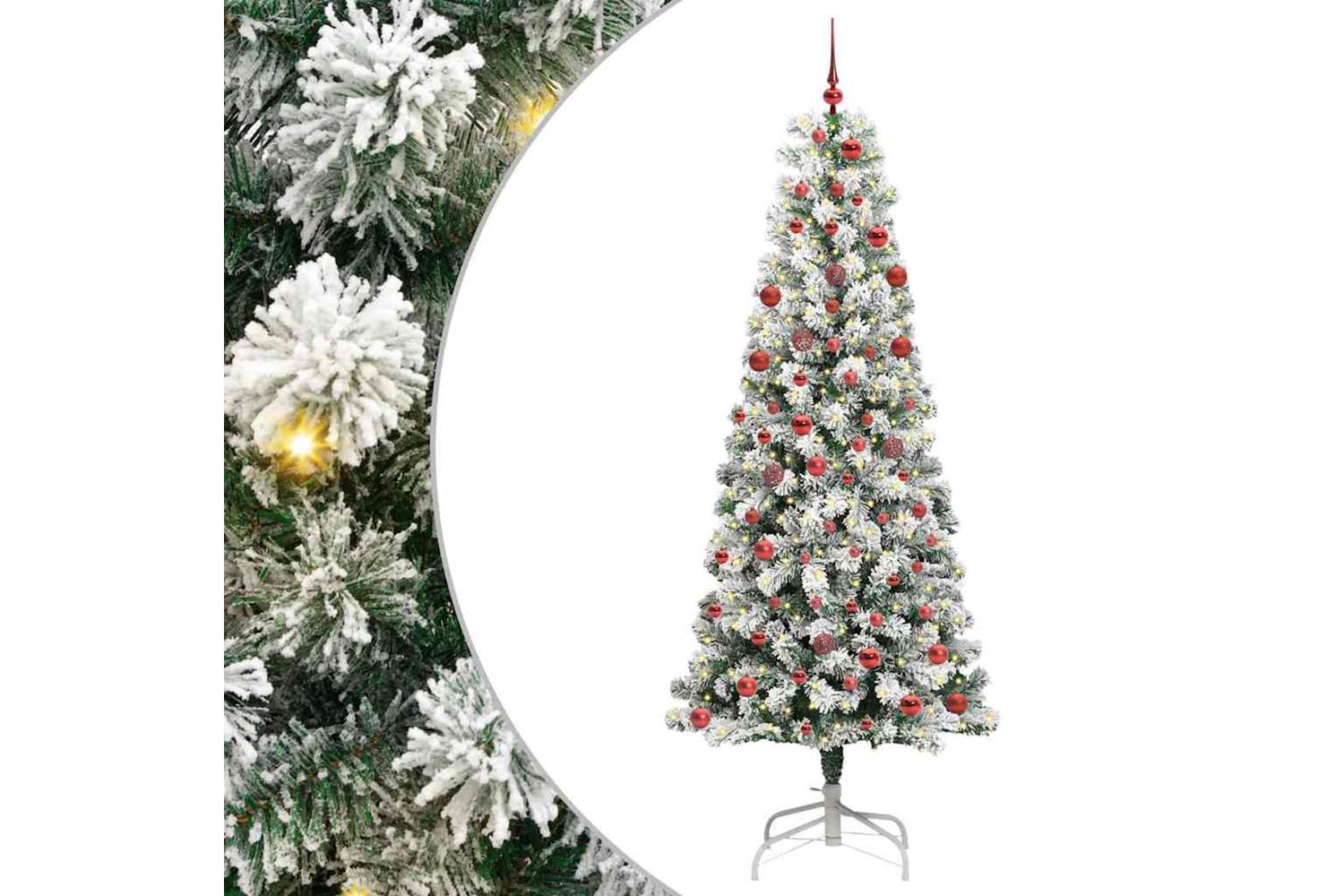 Vidaxl Artificial Hinged Christmas Tree Green And White 210 Cm