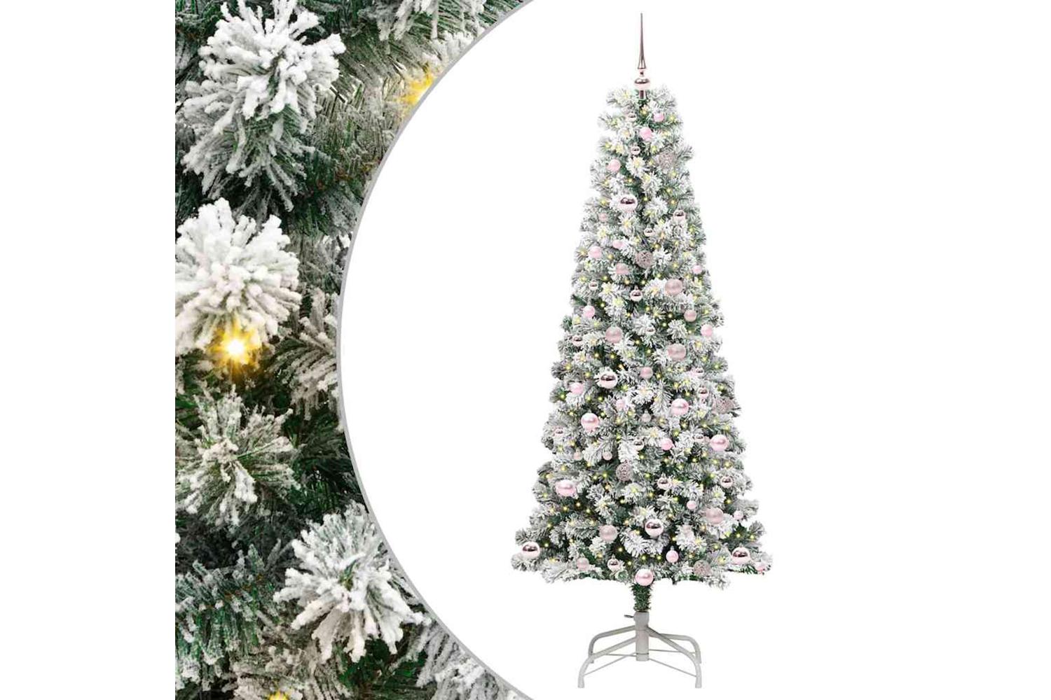 Vidaxl Artificial Hinged Christmas Tree Green And White 210 Cm