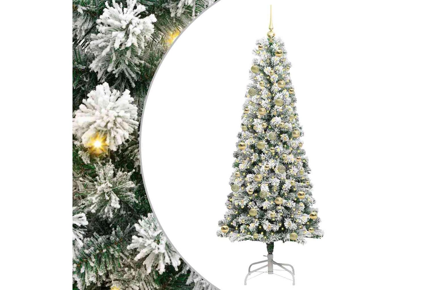 Vidaxl Artificial Hinged Christmas Tree Green And White 210 Cm