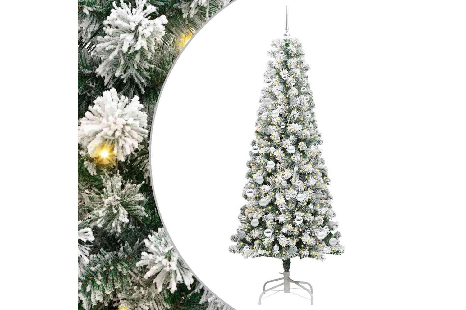 Vidaxl Artificial Hinged Christmas Tree Green And White 210 Cm