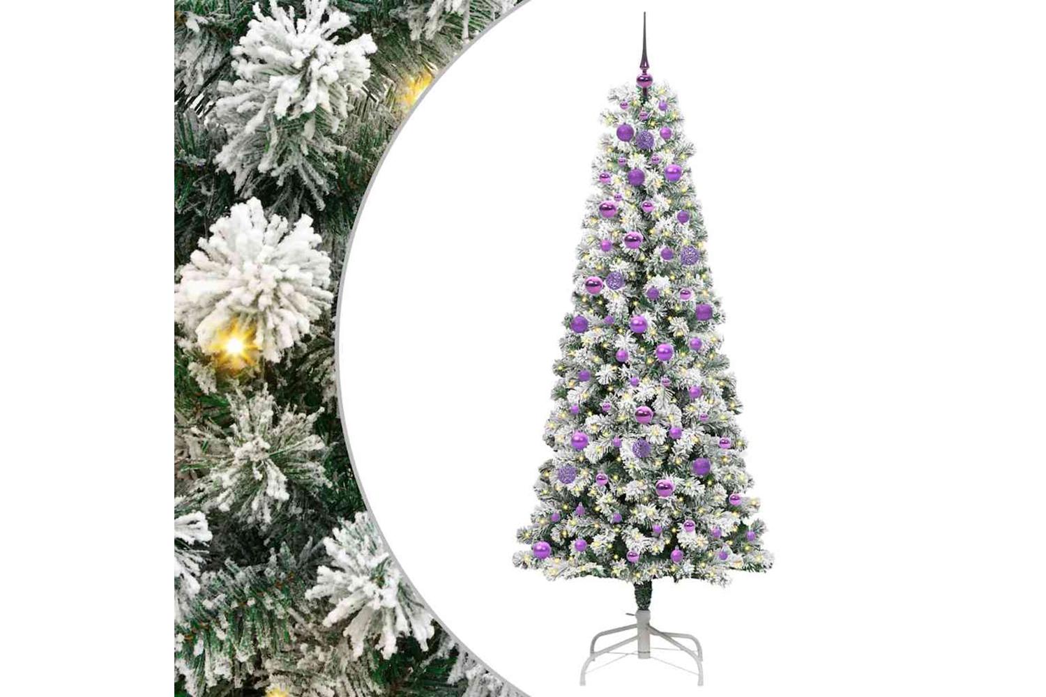 Vidaxl Artificial Hinged Christmas Tree Green And White 210 Cm