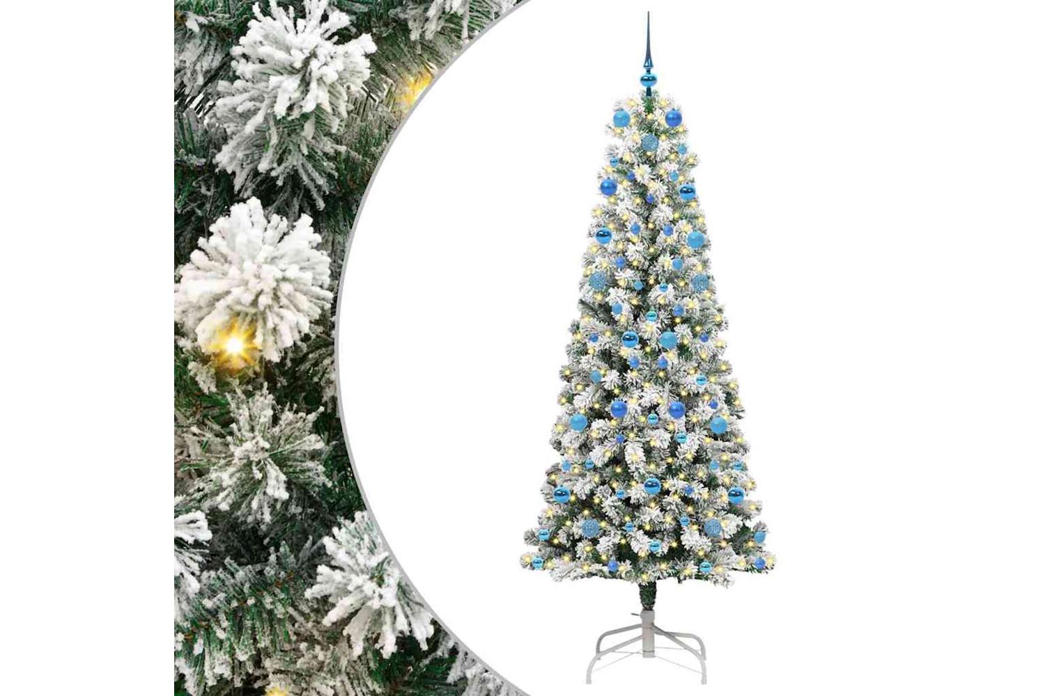 Vidaxl Artificial Hinged Christmas Tree Green And White 210 Cm