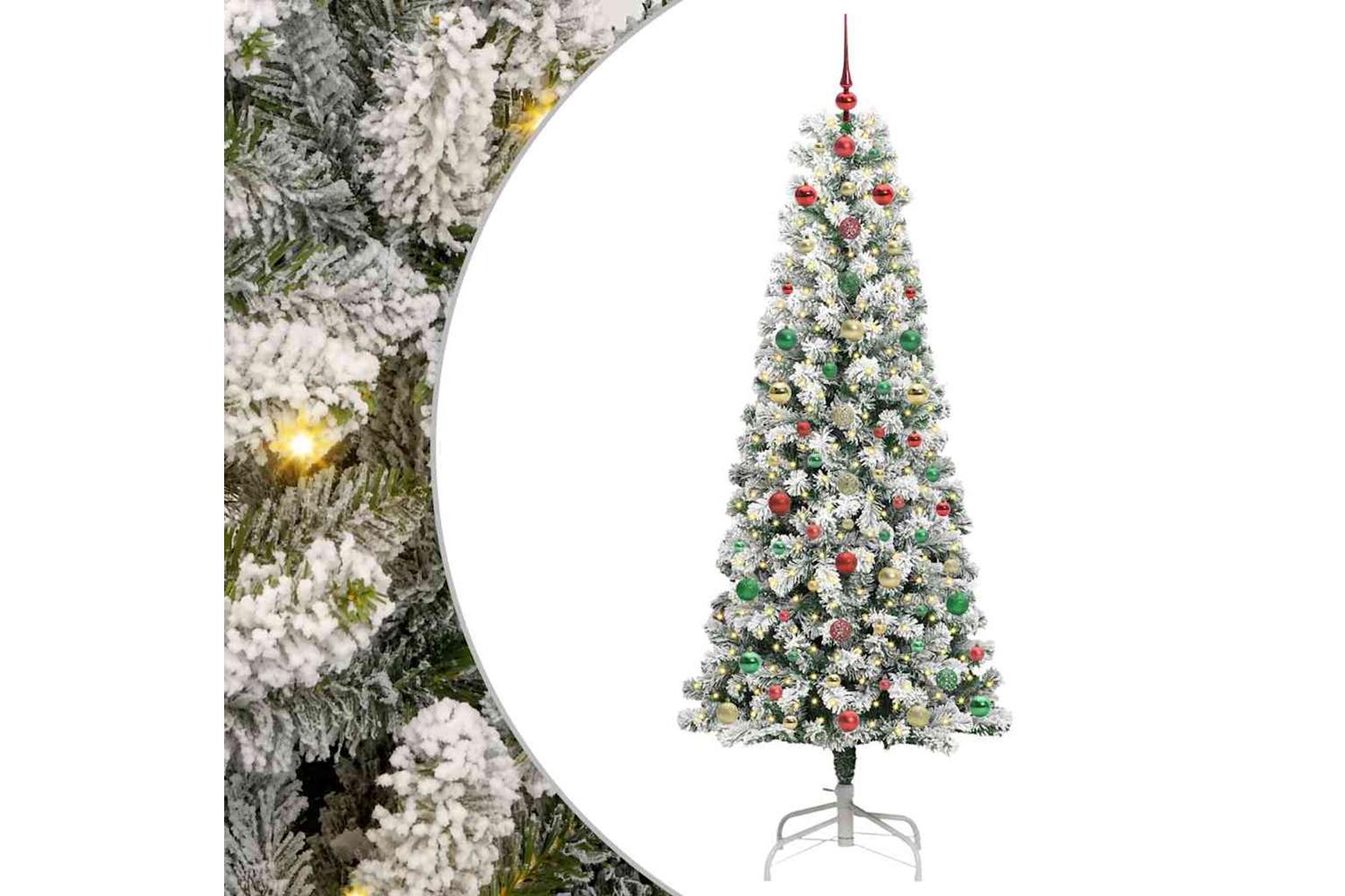 Vidaxl Artificial Hinged Christmas Tree Green And White 210 Cm