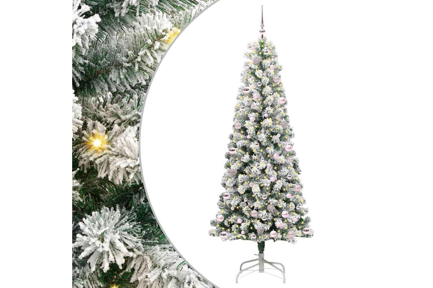 Vidaxl Artificial Hinged Christmas Tree Green And White 240 Cm