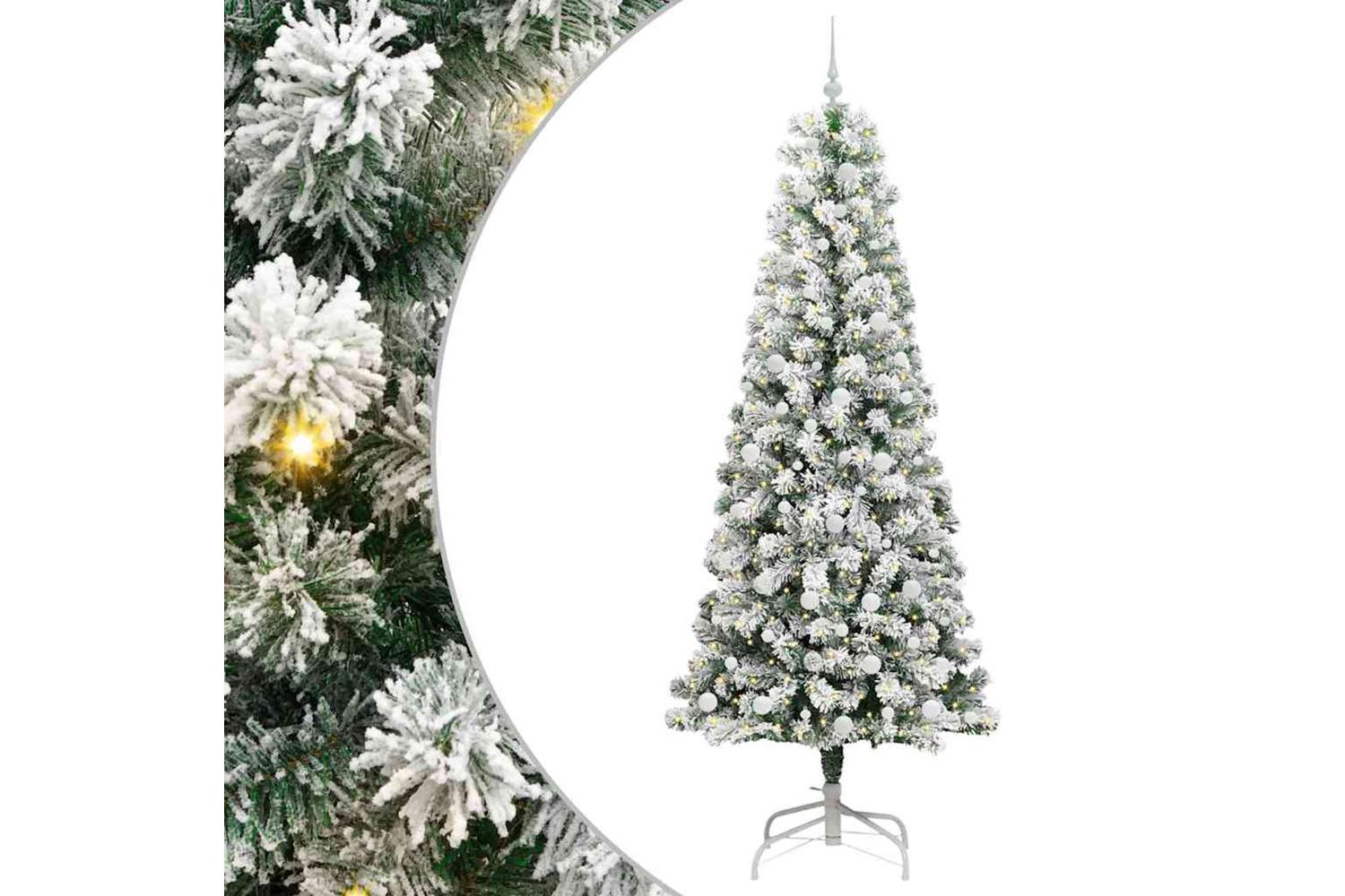 Vidaxl Artificial Hinged Christmas Tree Green And White 240 Cm