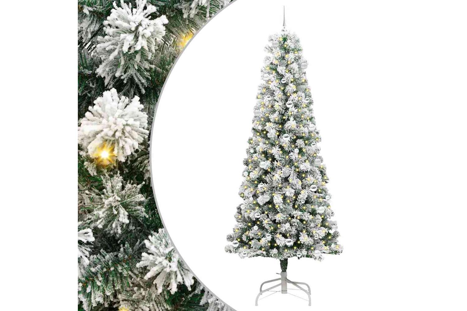 Vidaxl Artificial Hinged Christmas Tree Green And White 240 Cm