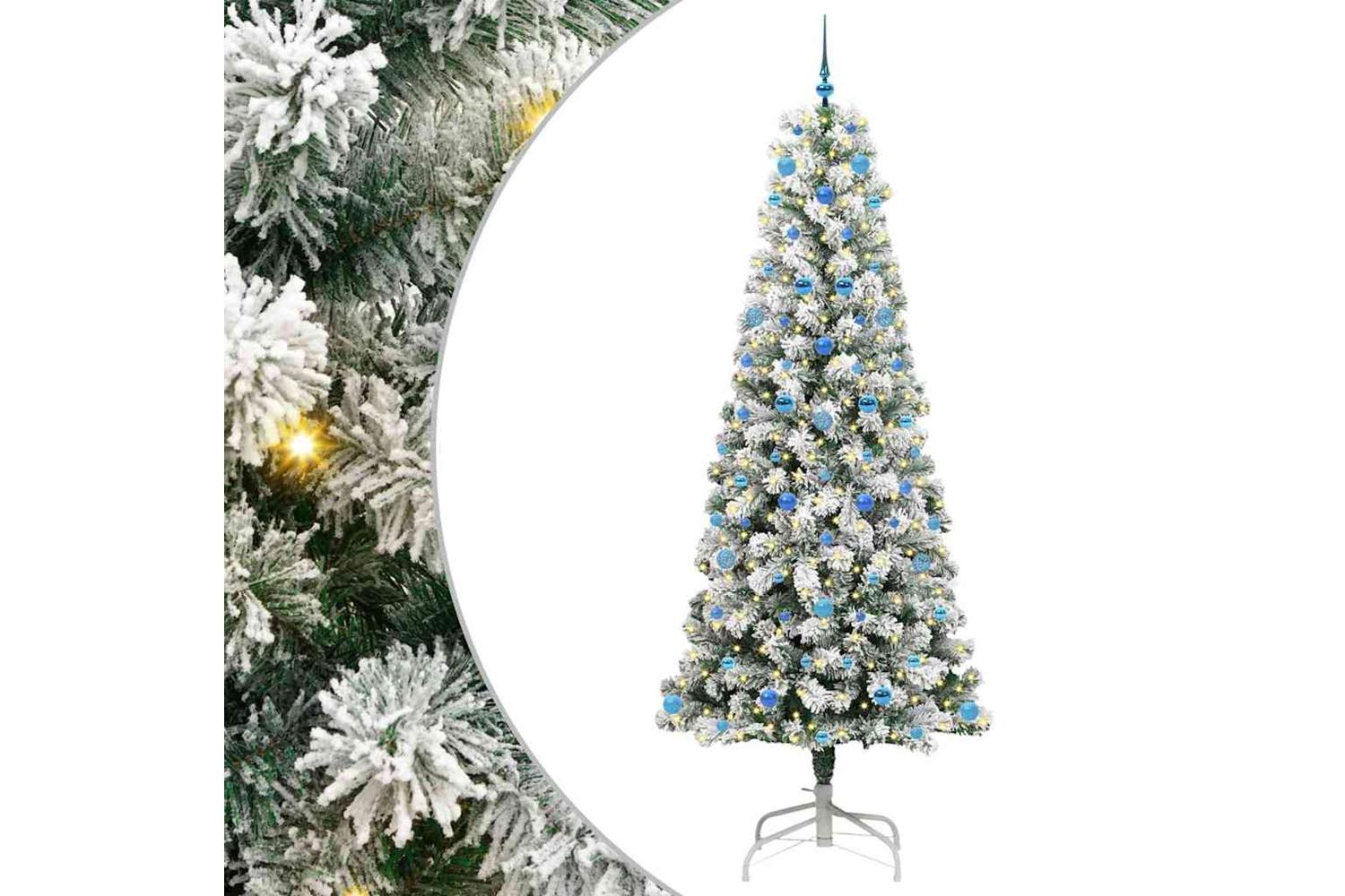 Vidaxl Artificial Hinged Christmas Tree Green And White 240 Cm