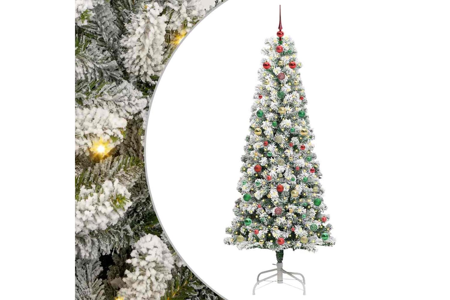 Vidaxl Artificial Hinged Christmas Tree Green And White 240 Cm