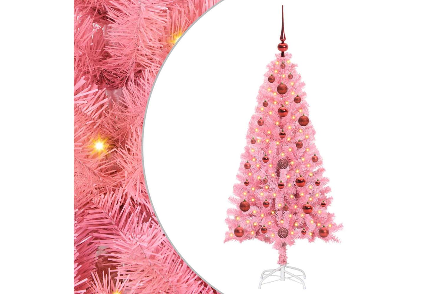 Vidaxl Christmas Tree With 150 Leds With Stand Pink 120 Cm Pvc