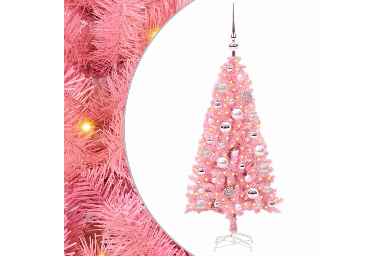 Vidaxl Christmas Tree With 150 Leds With Stand Pink 120 Cm Pvc