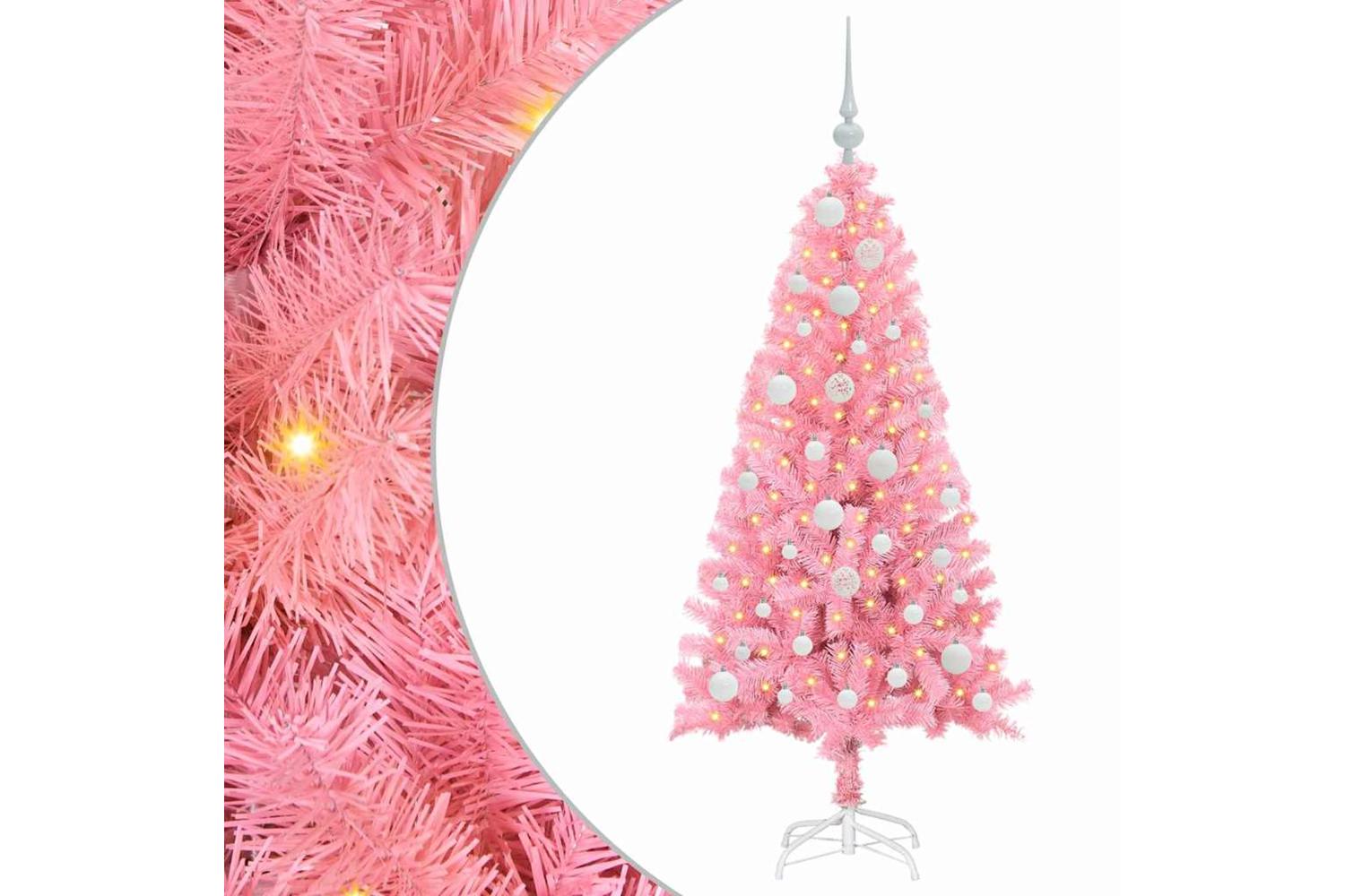 Vidaxl Christmas Tree With 150 Leds With Stand Pink 120 Cm Pvc