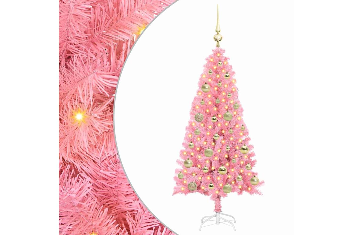 Vidaxl Christmas Tree With 150 Leds With Stand Pink 120 Cm Pvc