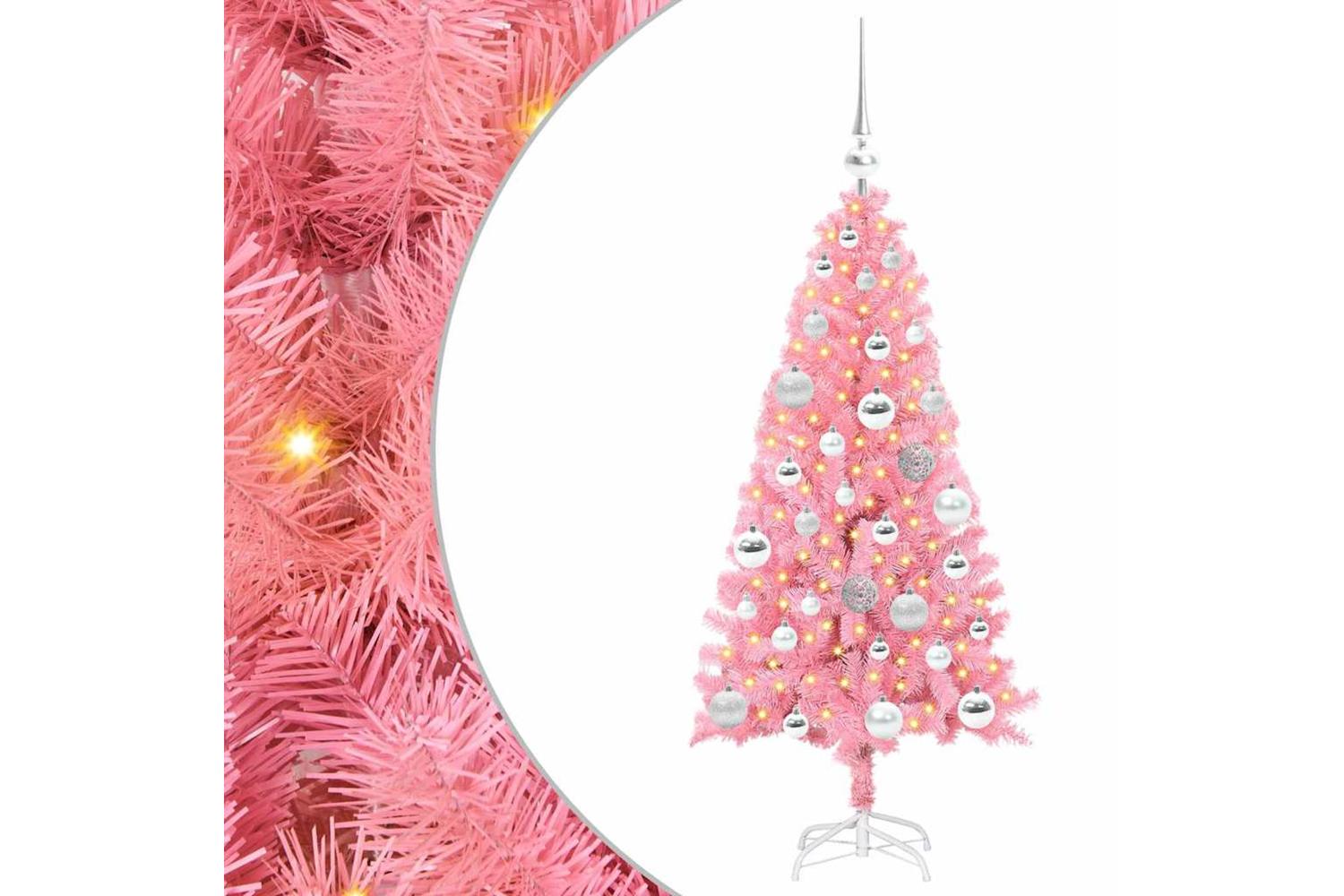 Vidaxl Christmas Tree With 150 Leds With Stand Pink 120 Cm Pvc