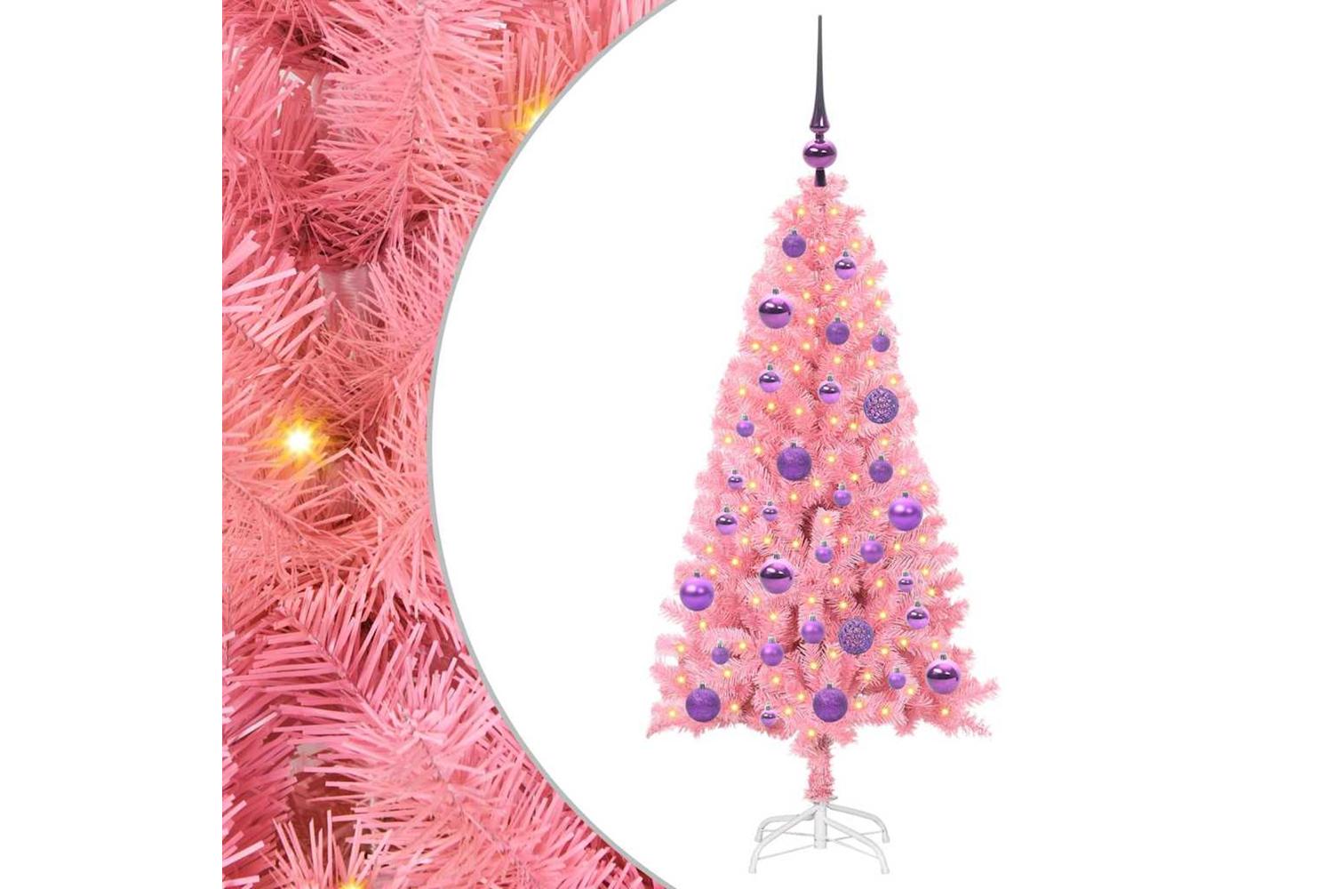 Vidaxl Christmas Tree With 150 Leds With Stand Pink 120 Cm Pvc
