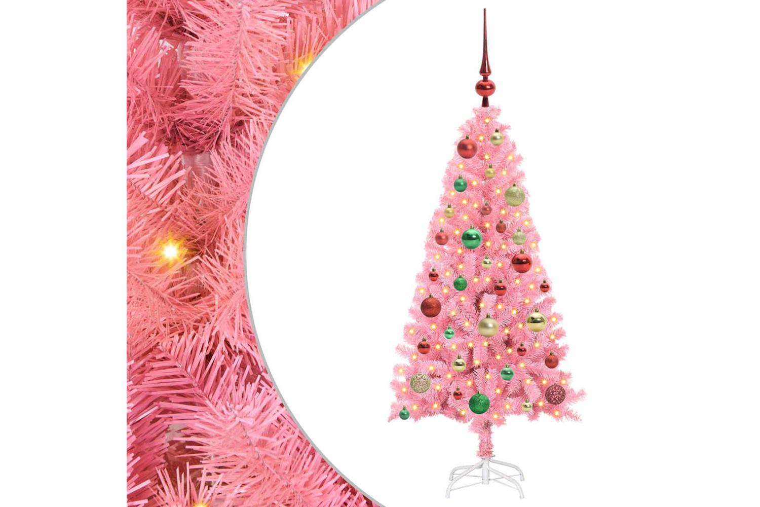 Vidaxl Christmas Tree With 150 Leds With Stand Pink 120 Cm Pvc
