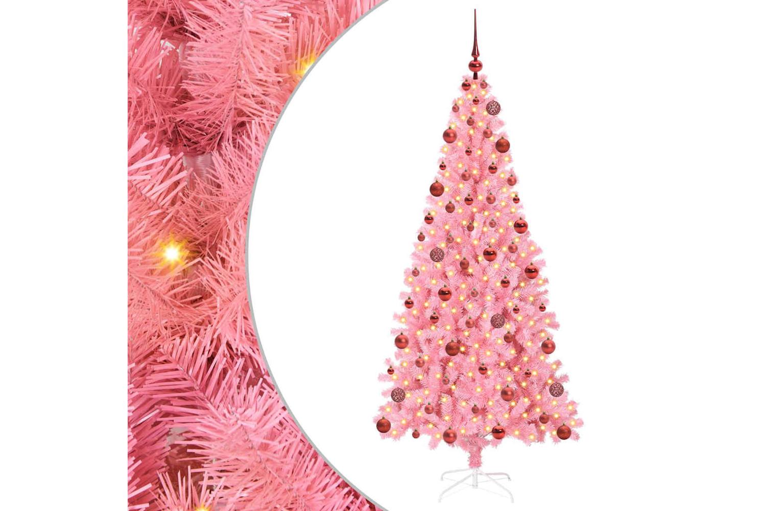Vidaxl Christmas Tree With 300 Leds With Stand Pink 180 Cm Pvc