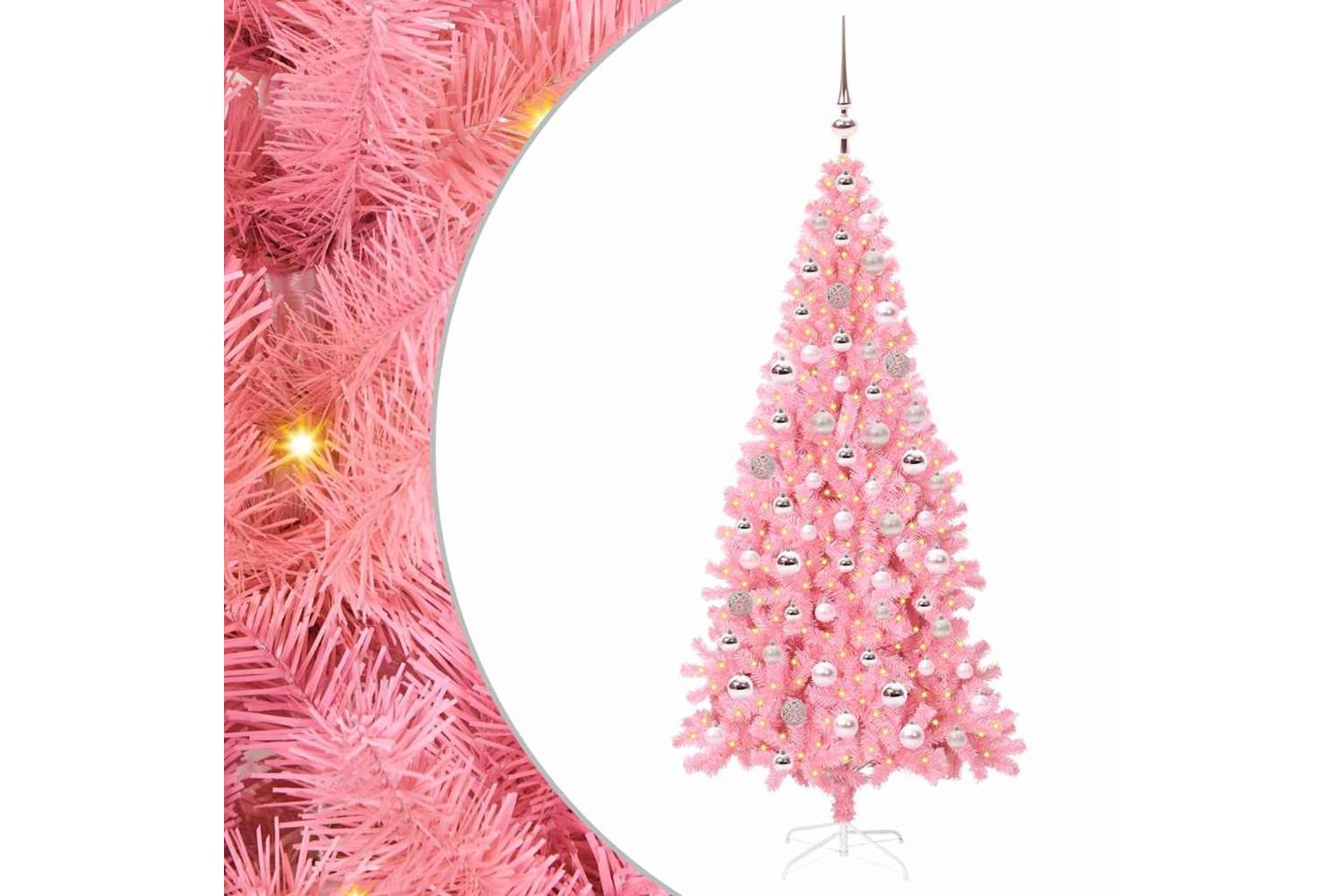 Vidaxl Christmas Tree With 300 Leds With Stand Pink 180 Cm Pvc