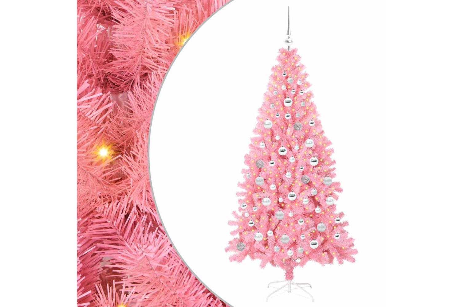 Vidaxl Christmas Tree With 300 Leds With Stand Pink 180 Cm Pvc