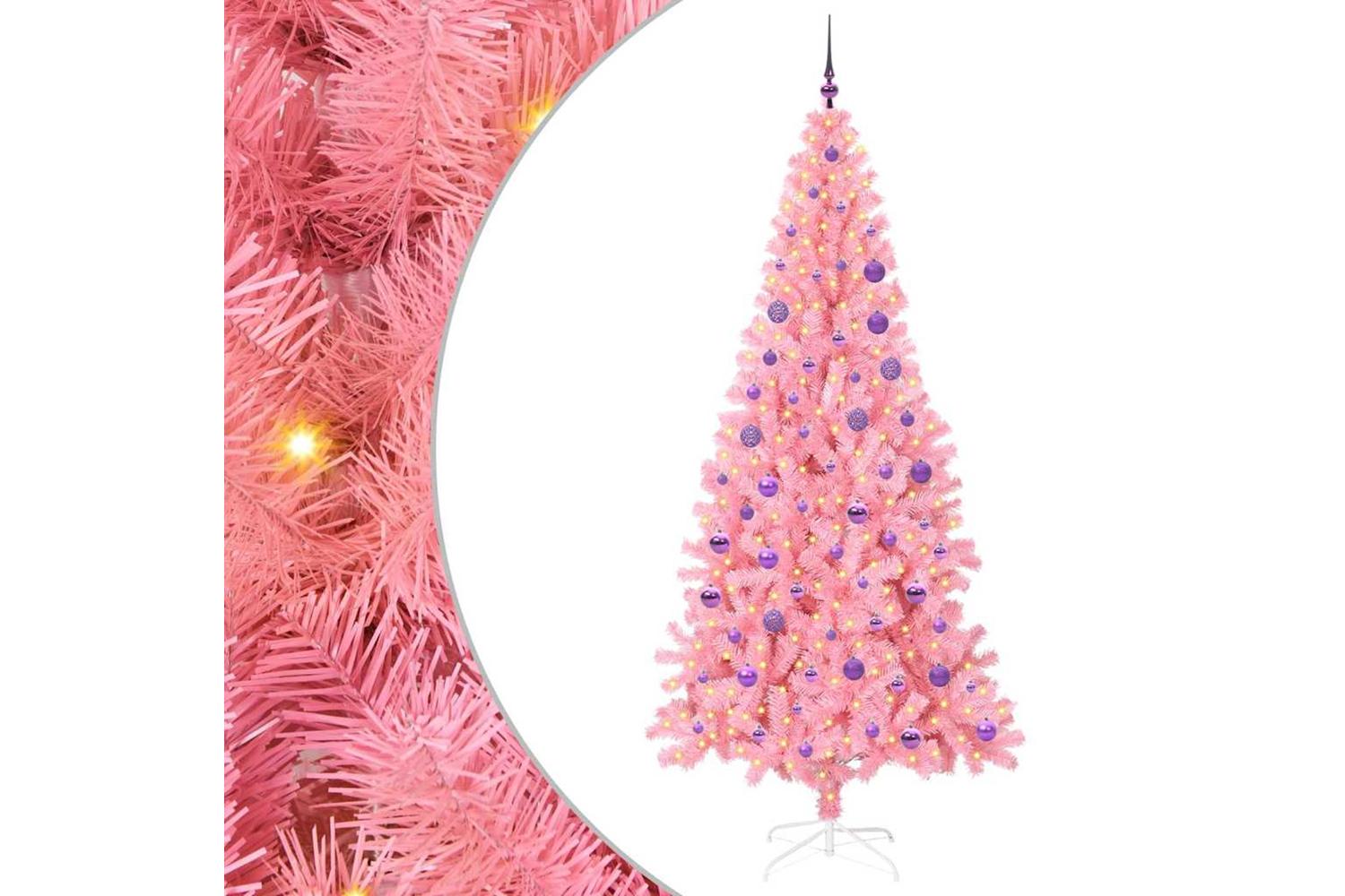 Vidaxl Christmas Tree With 300 Leds With Stand Pink 180 Cm Pvc