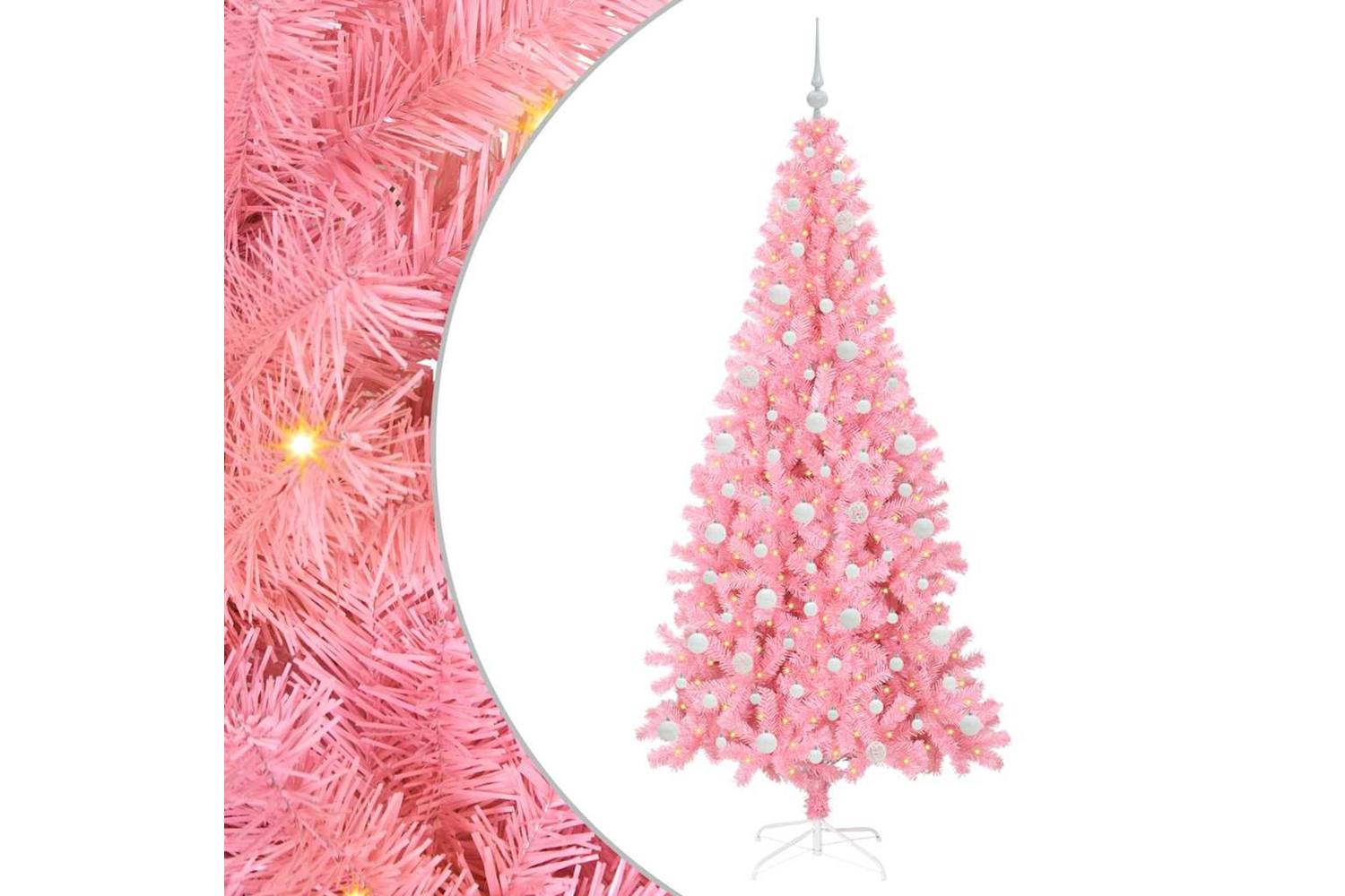 Vidaxl Christmas Tree With 300 Leds With Stand Pink 210 Cm Pvc