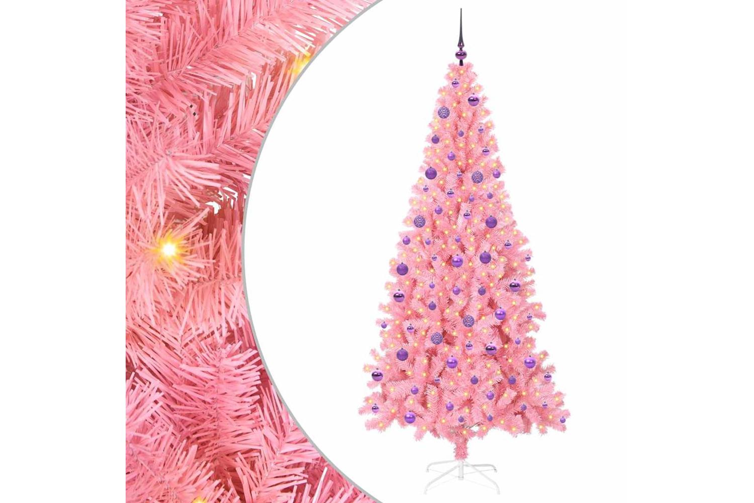 Vidaxl Christmas Tree With 300 Leds With Stand Pink 210 Cm Pvc