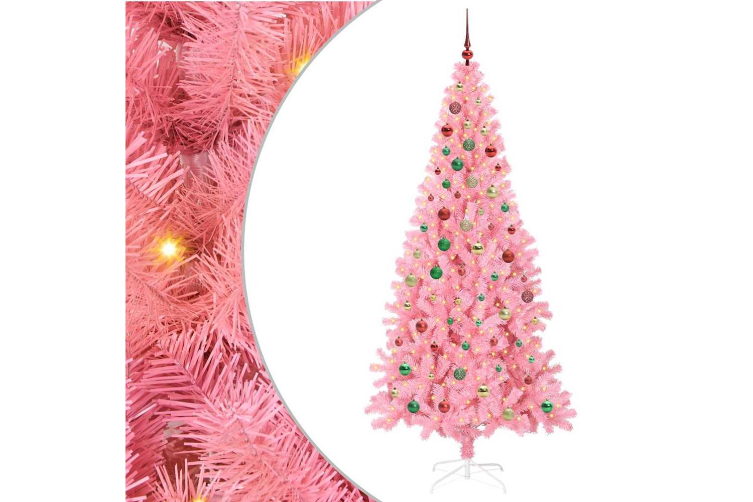 Vidaxl Christmas Tree With 300 Leds With Stand Pink 210 Cm Pvc