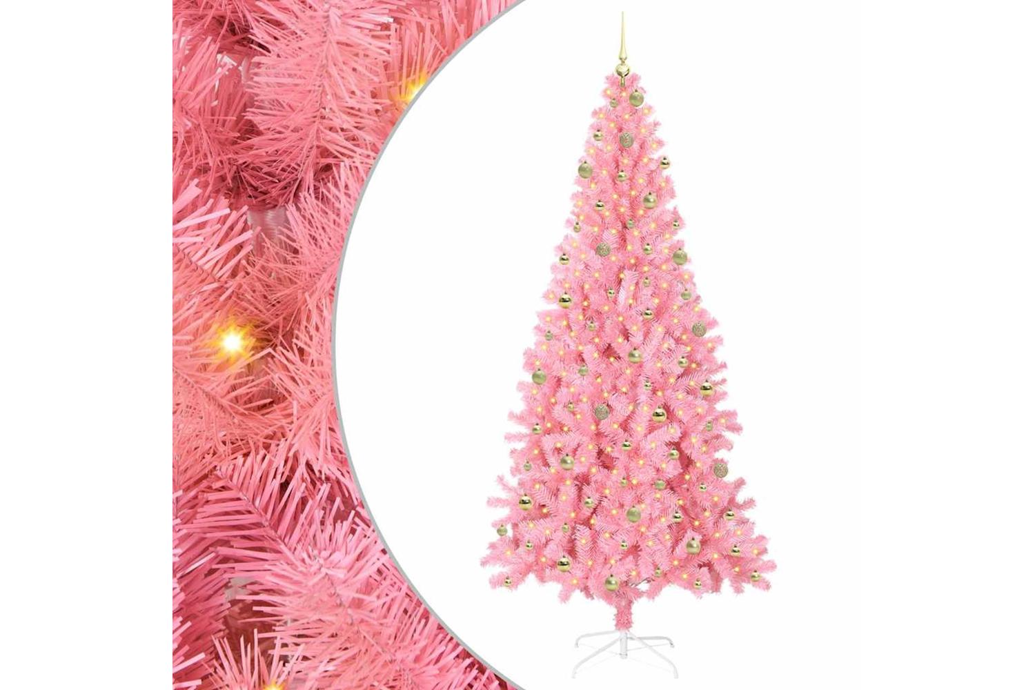 Vidaxl Christmas Tree With 300 Leds With Stand Pink 240 Cm Pvc
