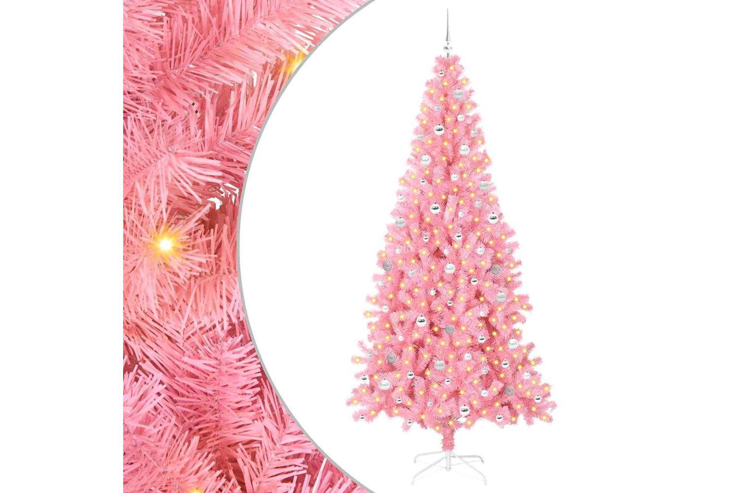 Vidaxl Christmas Tree With 300 Leds With Stand Pink 240 Cm Pvc