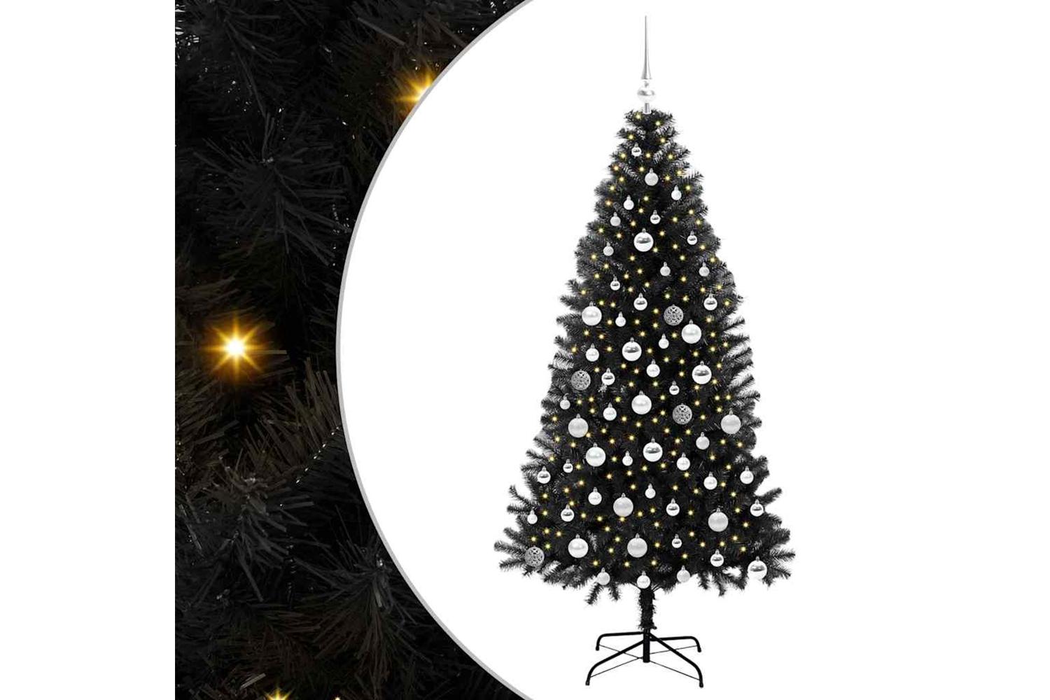 Vidaxl Christmas Tree With 300 Leds With Stand Black 180 Cm Pvc