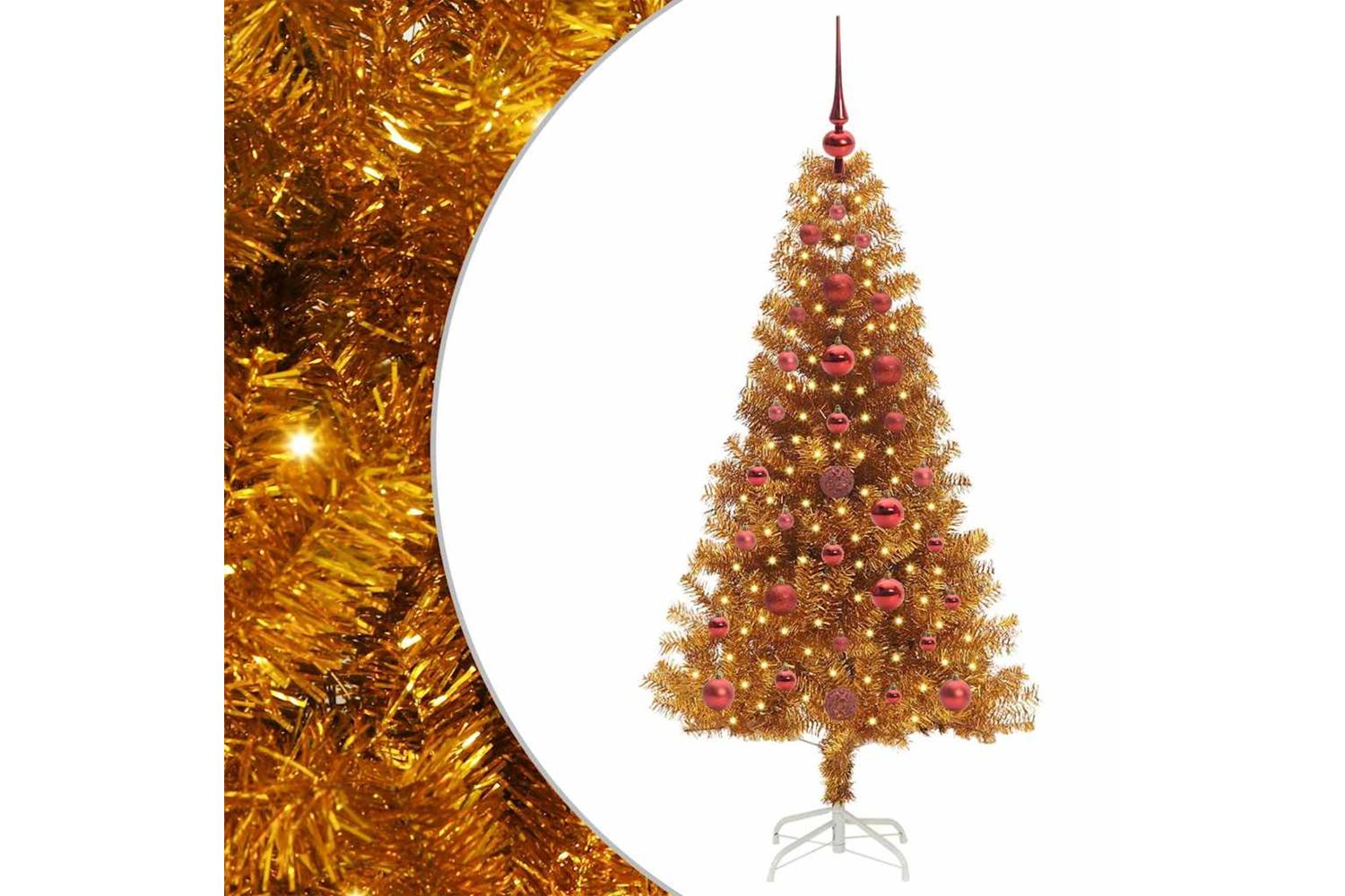 Vidaxl Christmas Tree With 150 Leds With Stand Gold 120 Cm Pet
