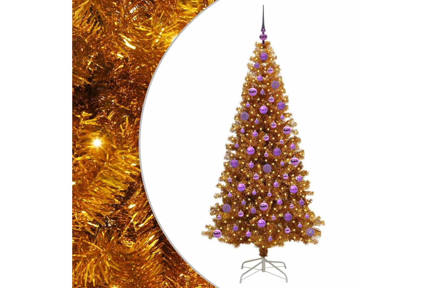 Vidaxl Christmas Tree With 300 Leds With Stand Gold 180 Cm Pet