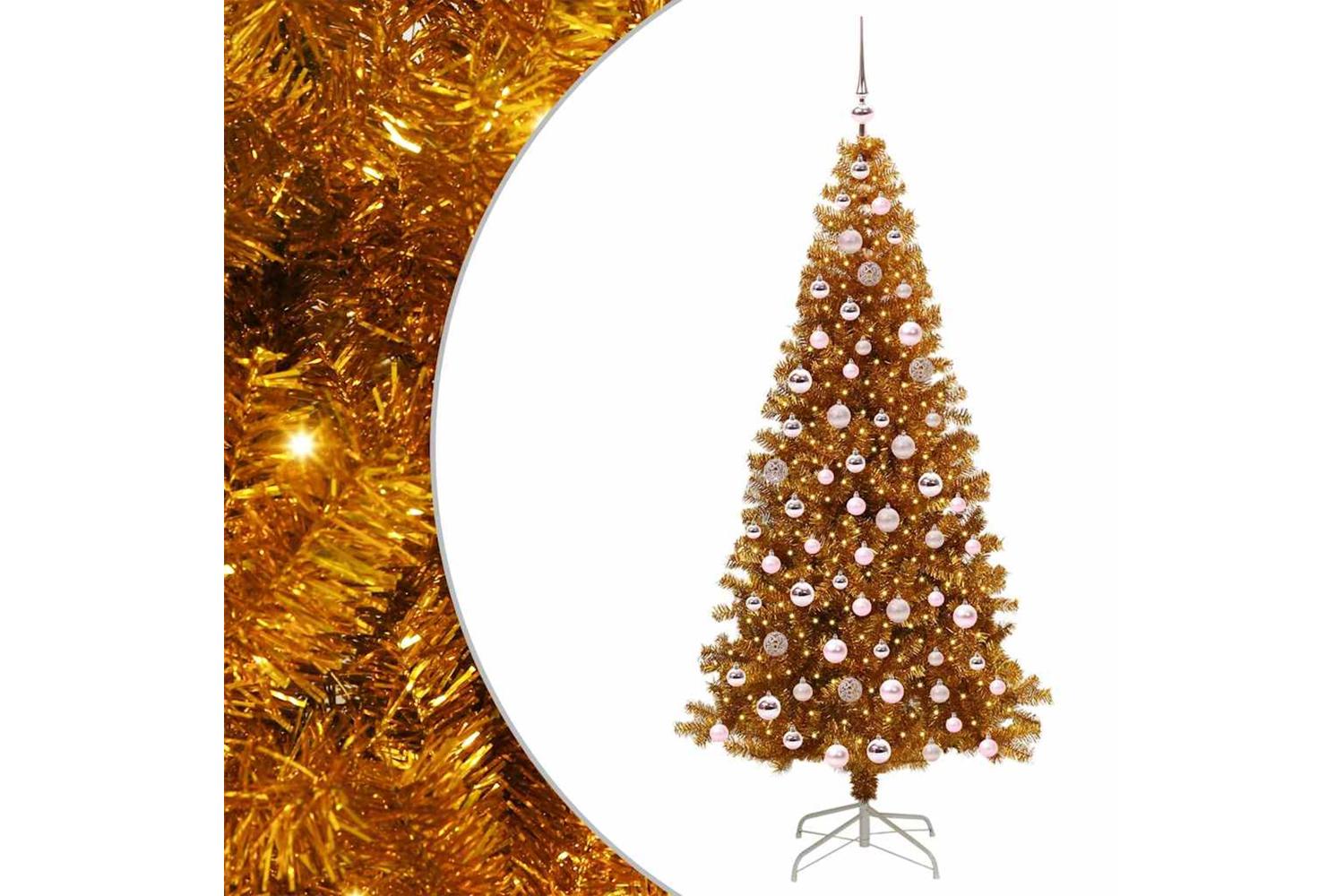 Vidaxl Christmas Tree With 300 Leds With Stand Gold 210 Cm Pet