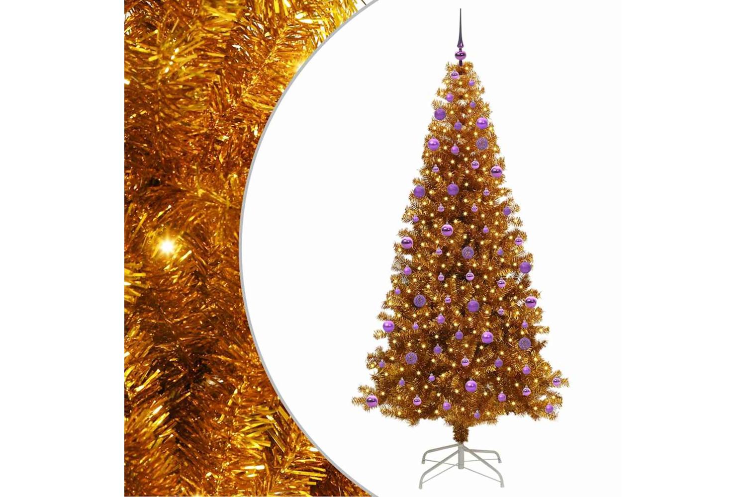 Vidaxl Christmas Tree With 300 Leds With Stand Gold 210 Cm Pet