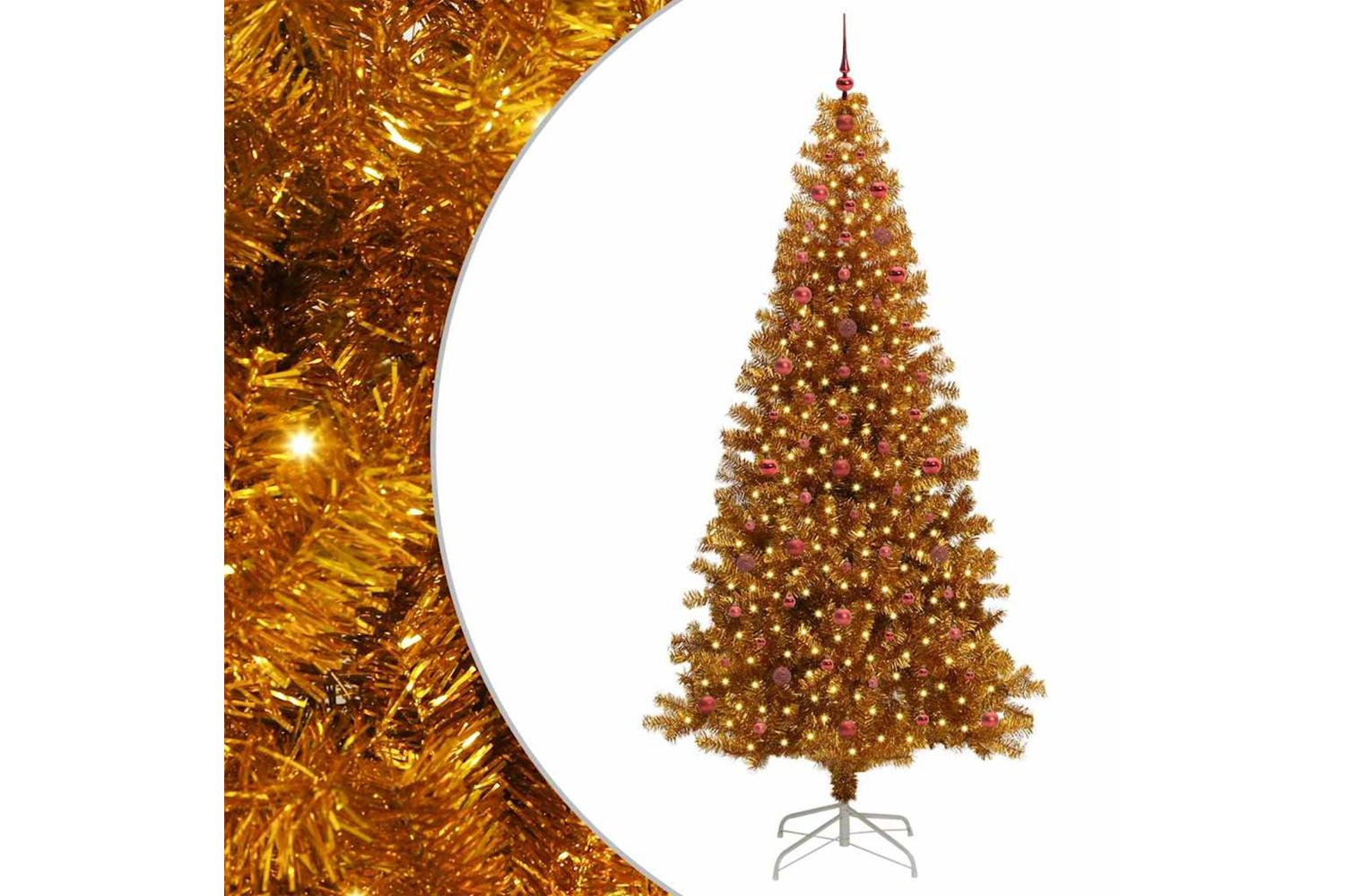 Vidaxl Christmas Tree With 300 Leds With Stand Gold 240 Cm Pet