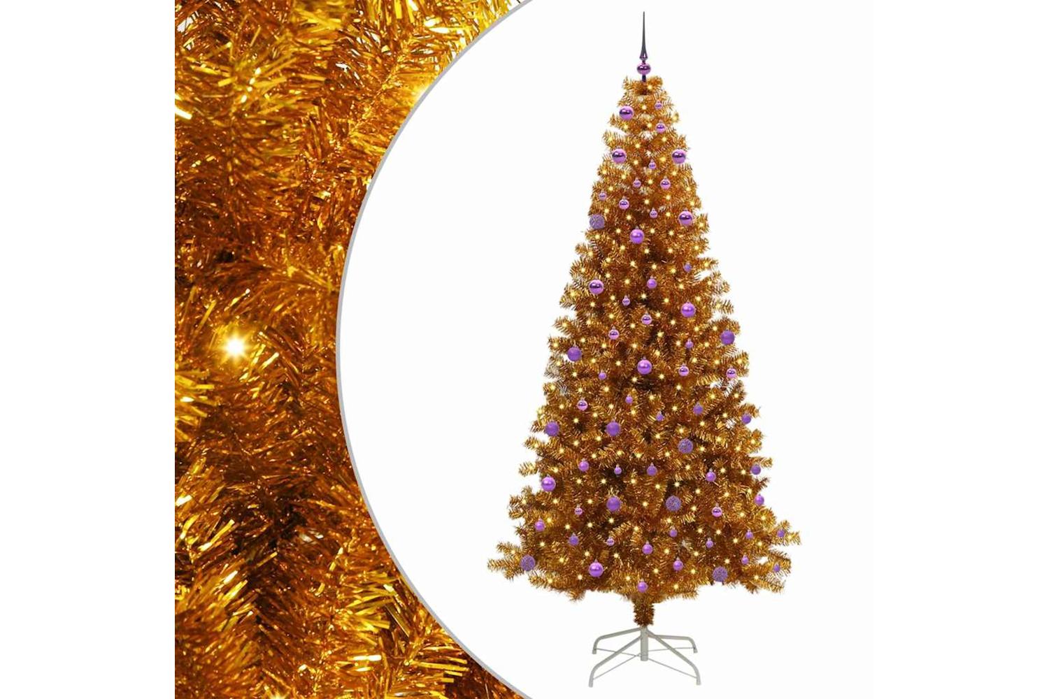 Vidaxl Christmas Tree With 300 Leds With Stand Gold 240 Cm Pet