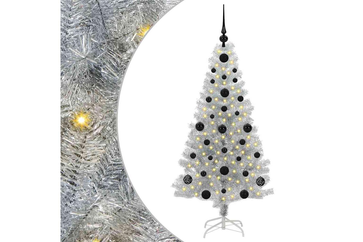 Vidaxl Christmas Tree With 150 Leds With Stand Silver 120 Cm Pet