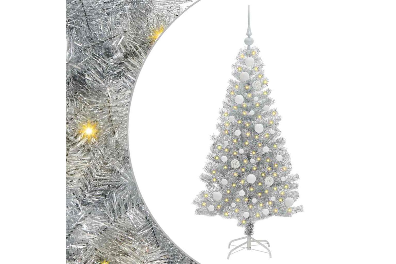 Vidaxl Christmas Tree With 150 Leds With Stand Silver 120 Cm Pet