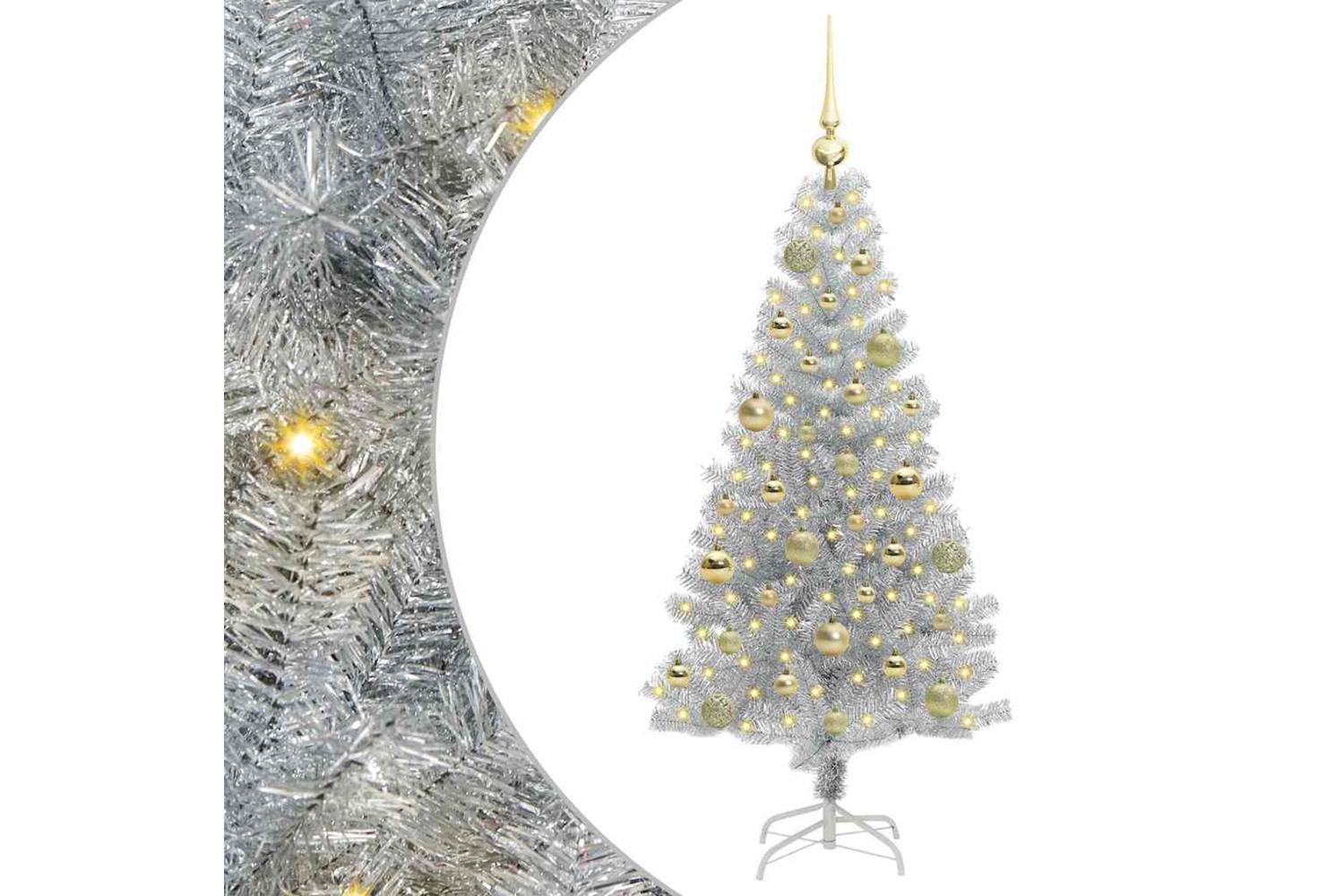 Vidaxl Christmas Tree With 150 Leds With Stand Silver 120 Cm Pet