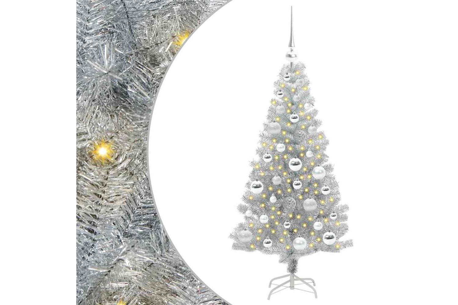 Vidaxl Christmas Tree With 150 Leds With Stand Silver 120 Cm Pet