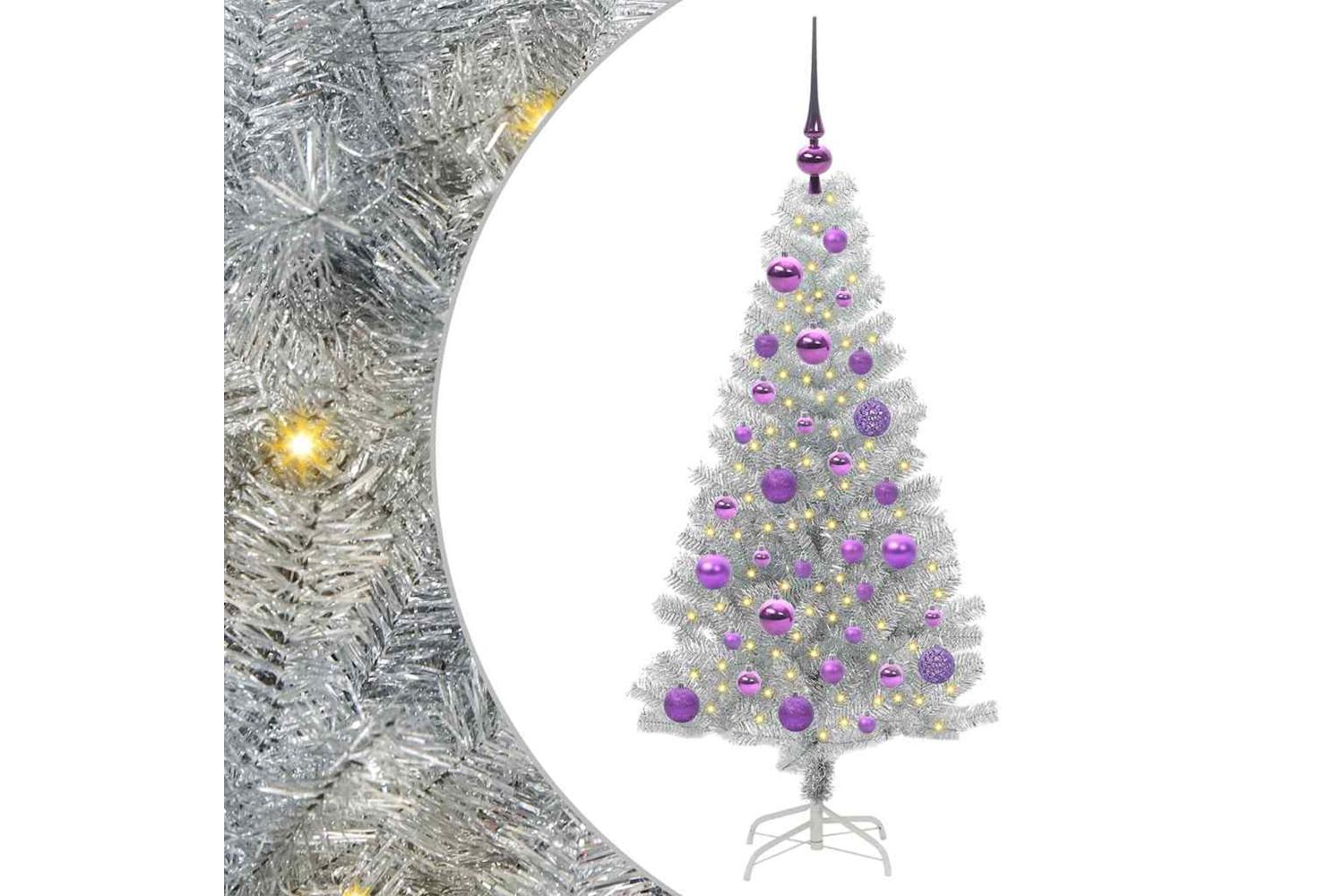 Vidaxl Christmas Tree With 150 Leds With Stand Silver 120 Cm Pet